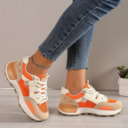 Women's Mesh Sneakers Orange Beige Cushioned Sole Lightweight Breathable — Image 2