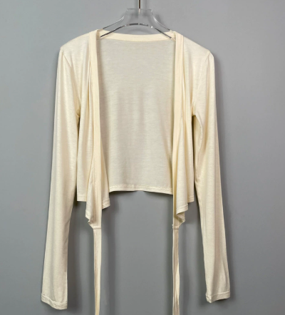 Wrap Front Long Sleeve Top - Women's Tie Waist Top - Cropped Cardigan - Soft Rayon Blend — Image 14