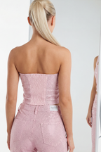 SeeSee Pink Rhinestone Corset Top and Mini Skirt Set. Sparkling Party Outfit. — Image 3