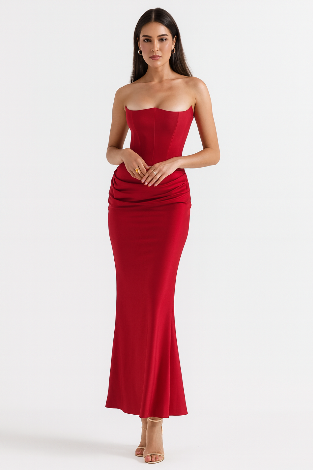 Strapless Corset Maxi Dress - Satin Formal Evening Gown in Various Colors — Image 7