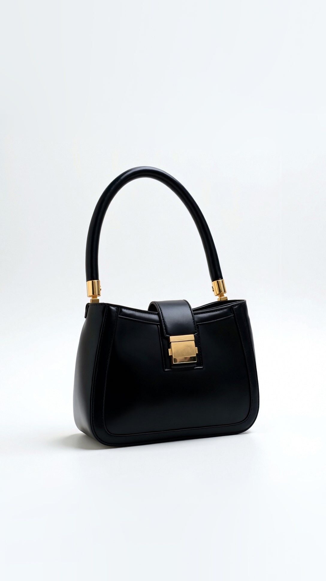 Faux Leather Structured Shoulder Bag Handbag with Gold Clasp — Main Image