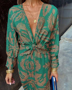 Twist Front Midi Dress V-Neck Long Sleeve Polyester Various Colors S M L XL — Image 5