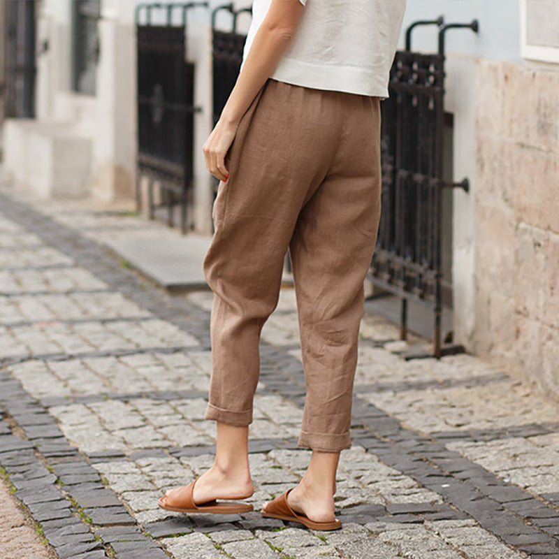 Brand Women's Linen Trousers Relaxed Fit Elastic Waist Lightweight Casual Pants Multiple Colors — Image 8