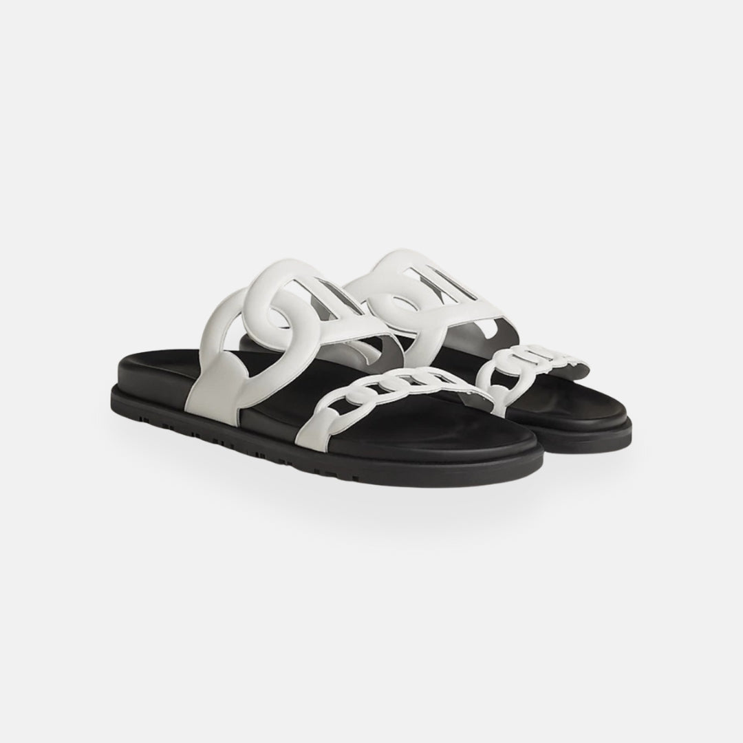 Brand Women's Chain Link Slide Sandals Leather Open-Toe Slip-On Casual Summer Footwear — Main Image