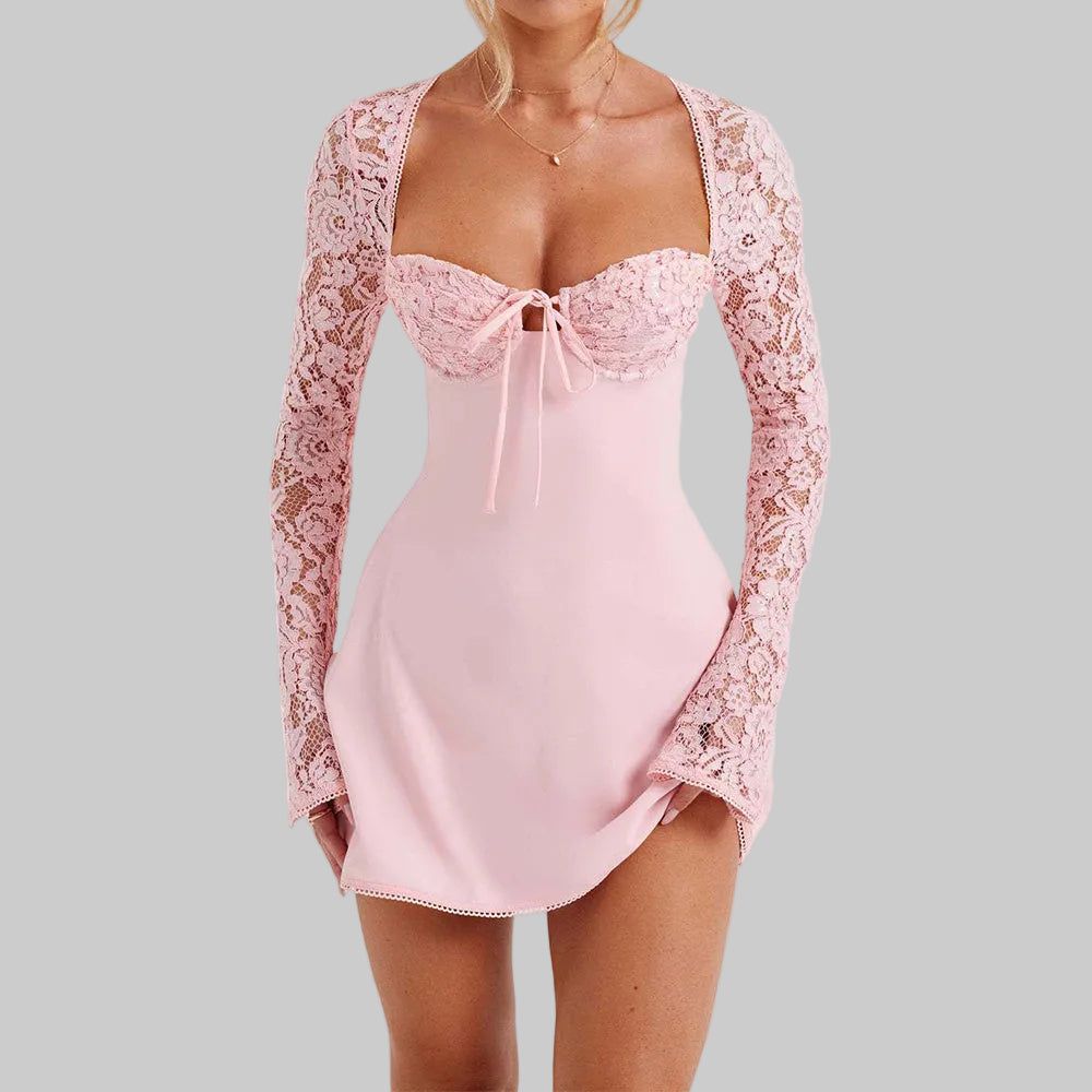 Lace Sleeve Corset Mini Dress - Party Cocktail Bodycon - Various Colors — Image 5