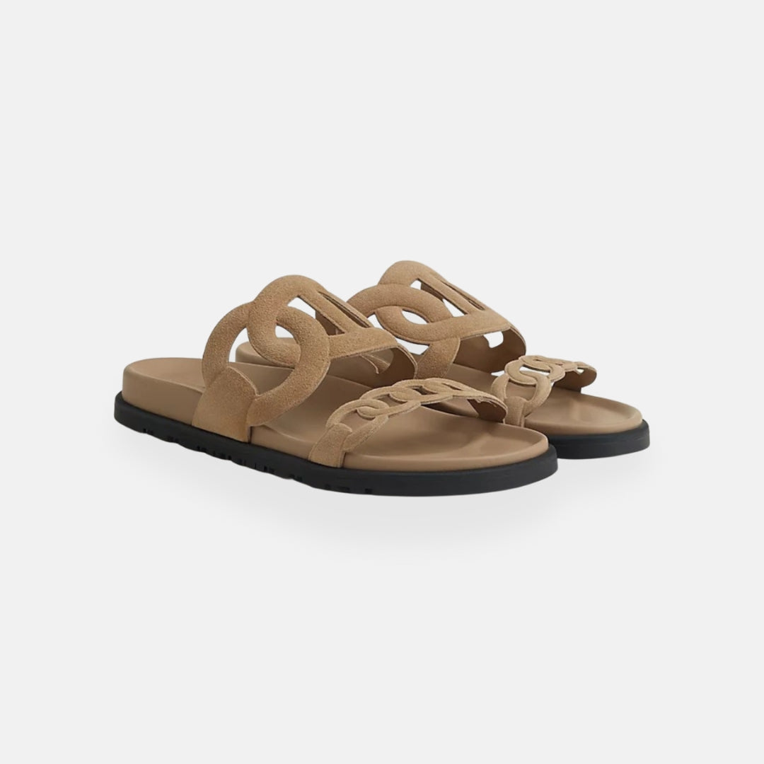 Brand Women's Chain Link Slide Sandals Leather Open-Toe Slip-On Casual Summer Footwear — Image 3