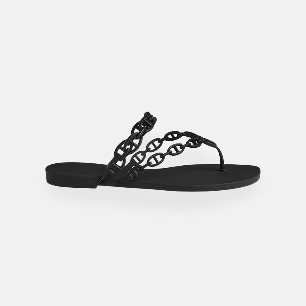 Brand Women's Chain Strap Sandals Black Rubber Sole Slip-On — Image 2