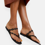 Brand Women's Chain Strap Sandals Black Rubber Sole Slip-On — Main Image