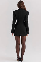 Black Blazer Dress, Structured Mini Dress with Long Sleeves — Image 2