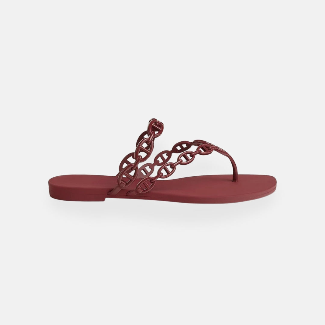 Brand Women's Chain Strap Sandals Black Rubber Sole Slip-On — Image 3