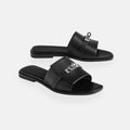 Brand Men's Leather Slide Sandals Black Brown White Slip-On Metal Buckle — Main Image