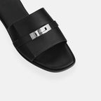Brand Men's Leather Slide Sandals Black Brown White Slip-On Metal Buckle — Image 2