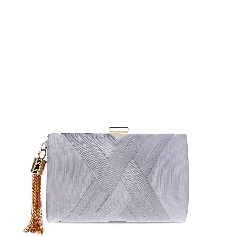 Satin Evening Clutch with Tassel Accent, Available in Gold, Green, Black, and Silver — Image 4