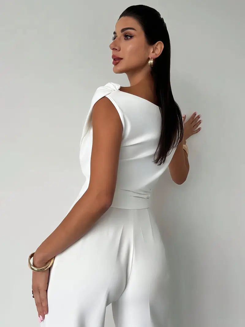 Elegant Off-Shoulder Wrap Top - White Polyester Blouse — Image 7
