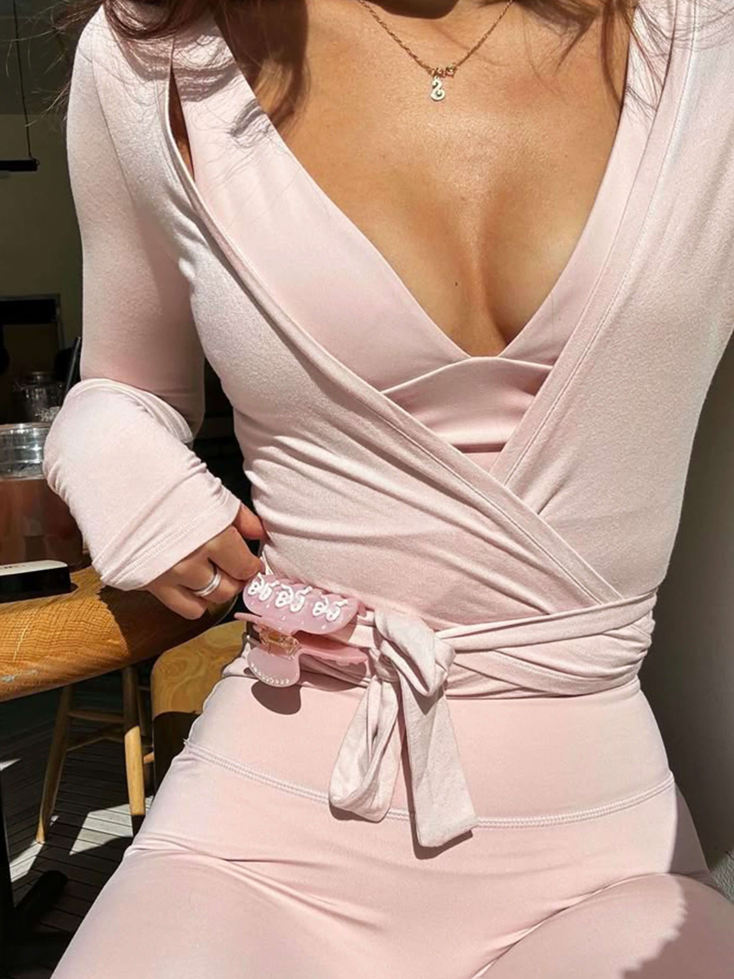 Wrap Front Long Sleeve Top - Women's Tie Waist Top - Cropped Cardigan - Soft Rayon Blend — Image 11