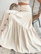 Chic Beige Maxi Skirt Button-Front Flowy Tiered Design Women's Summer Fashion — Image 4
