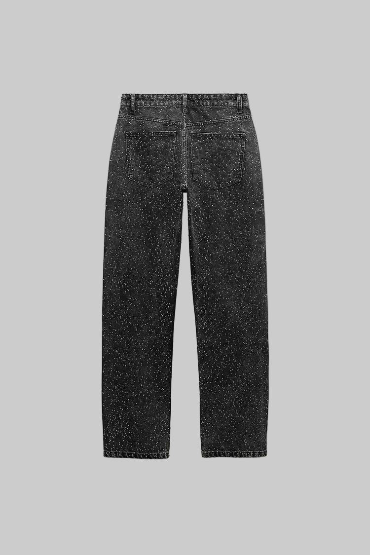 Sparkle Wide Leg Jeans Denim Blue Rhinestone Embellished Women's High Waist — Image 5