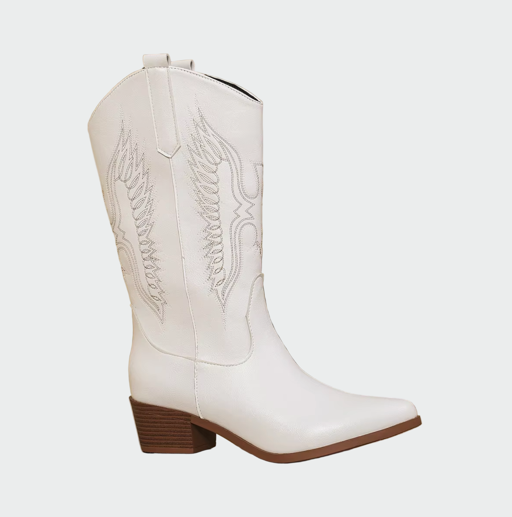 Western Cowboy Boots with Embroidered Design in Black, White, Brown Leather — Image 2