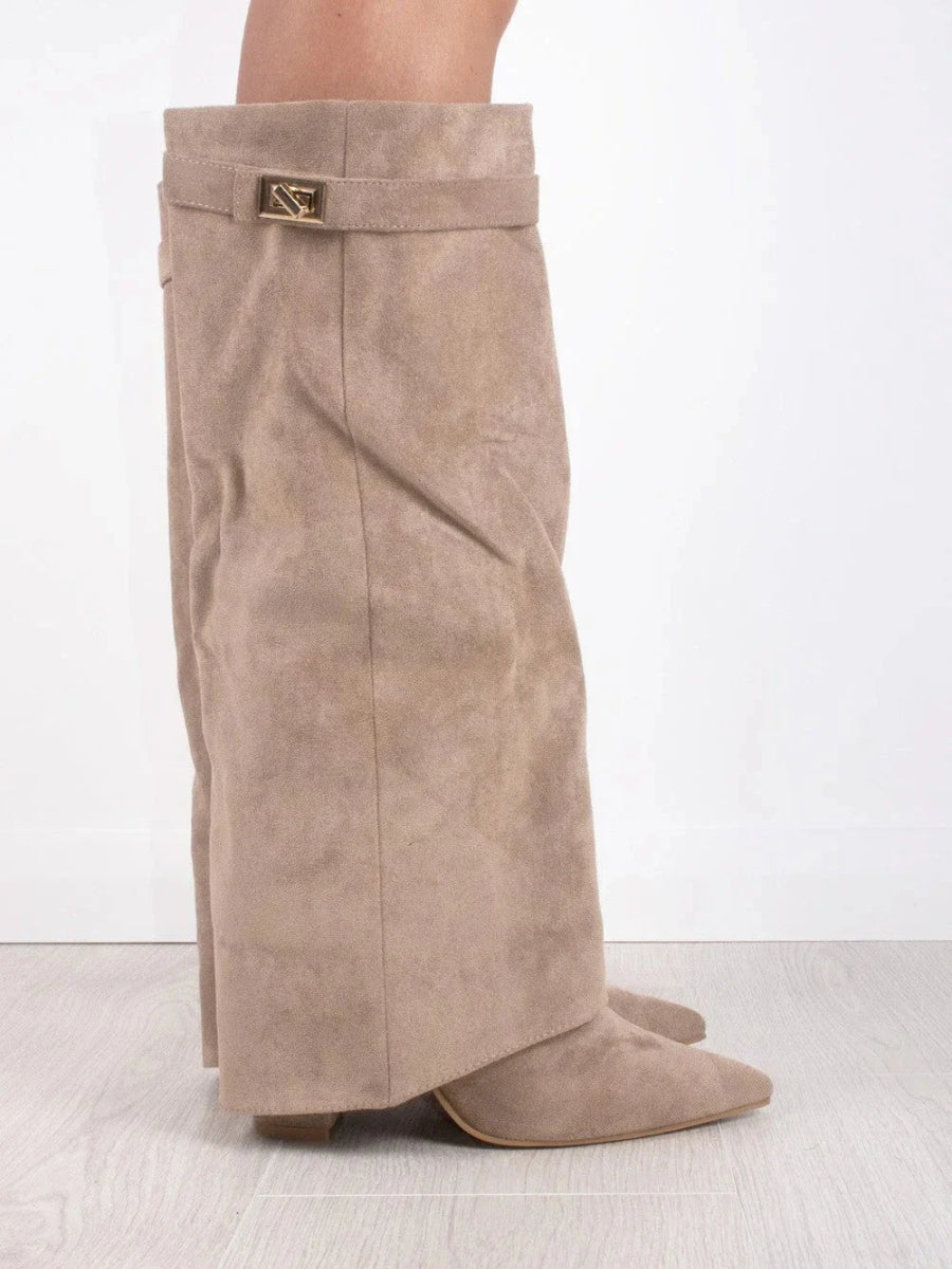 Elegant Women's Knee-High Suede Boots - Black, Beige, Brown, Luxurious Material — Image 9