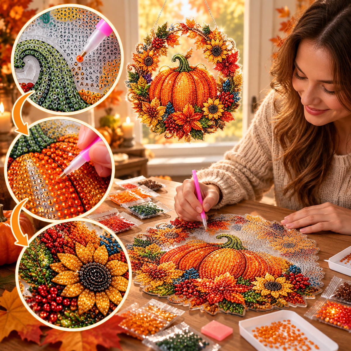 Ghirlanda Autunnale Diamond Painting – Zucca e Fiori