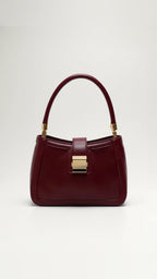 Faux Leather Structured Shoulder Bag Handbag with Gold Clasp — Image 3