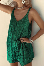 Sequin V-Neck Mini Dress. Assorted colors, polyester material. Sleeveless party dress. — Image 12