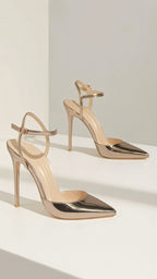 Pointed Toe Ankle Strap Stiletto Heels Women's High Heels Faux Leather Various Colors — Image 3