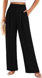 Women's High-Waist Wide-Leg Trousers Black Rayon Linen Blend S-XXL — Main Image