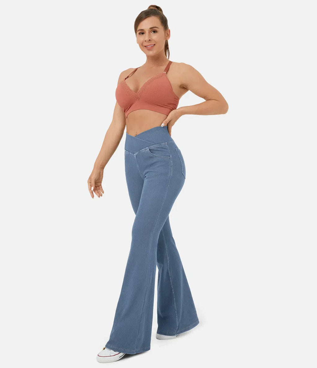 Brand Women's High Waist Flare Leg Jeans Stretchy Denim Pants Blue — Image 4