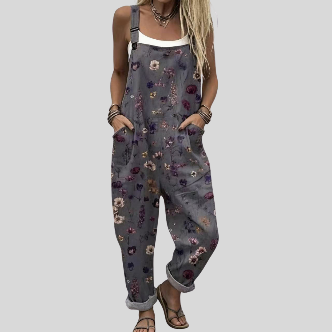 Women's Floral Print Overalls Loose Fit Cotton Blend Casual Jumpsuit — Main Image