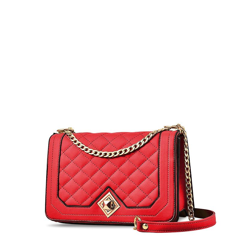 Quilted Chain Shoulder Bag Crossbody Purse PU Leather, available in Beige, White, Gray, Black, Red, Green, Pink — Image 5