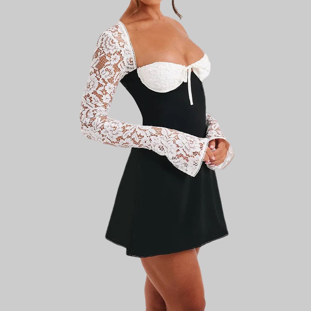 Lace Sleeve Corset Mini Dress - Party Cocktail Bodycon - Various Colors — Main Image