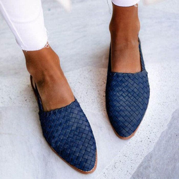 Woven Slingback Flats Women's Shoes - Brown Leather Summer Sandals — Image 3