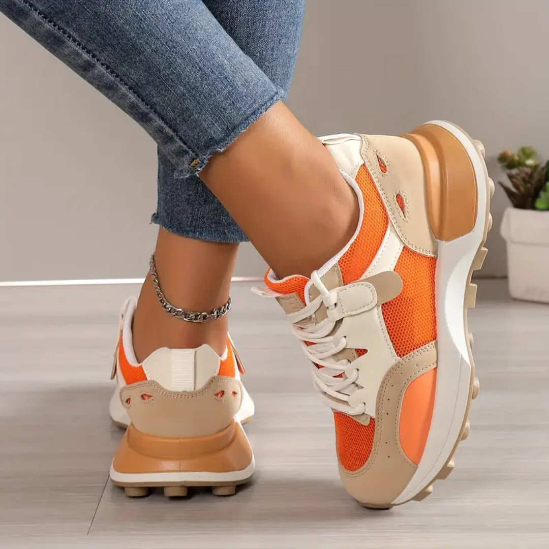 Women's Mesh Sneakers Orange Beige Cushioned Sole Lightweight Breathable — Image 4