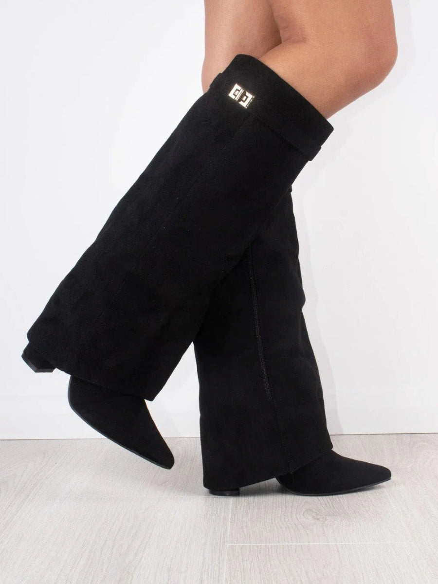 Elegant Women's Knee-High Suede Boots - Black, Beige, Brown, Luxurious Material — Image 3