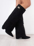 Elegant Women's Knee-High Suede Boots - Black, Beige, Brown, Luxurious Material — Image 3