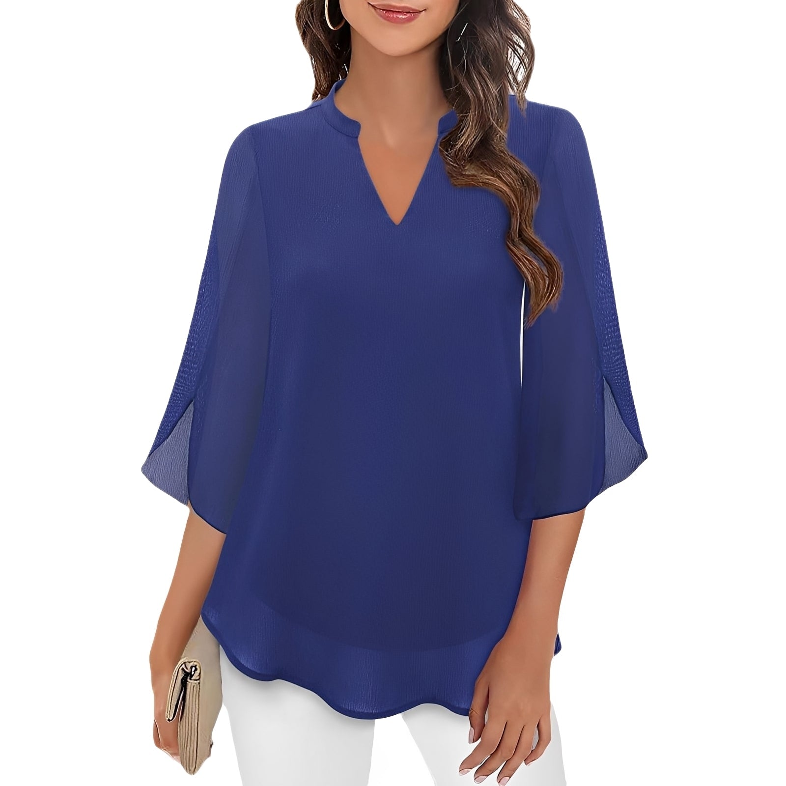 Brand Women's Chiffon V-Neck Blouse 3/4 Sleeve Elegant Top Various Colors — Image 4