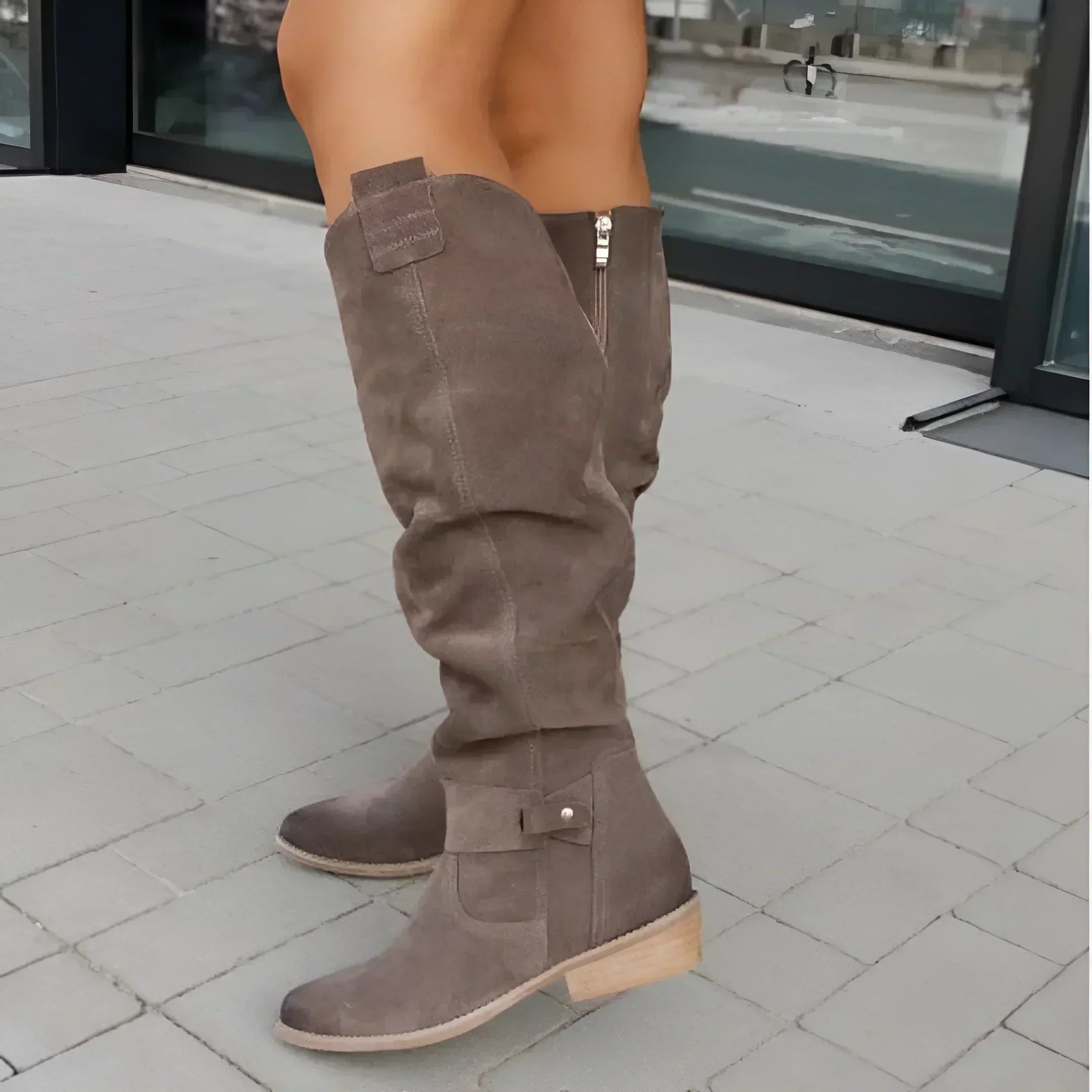 Chic Women's Suede Knee-High Boots in Beige, Brown, Black - Comfortable Fit — Image 3