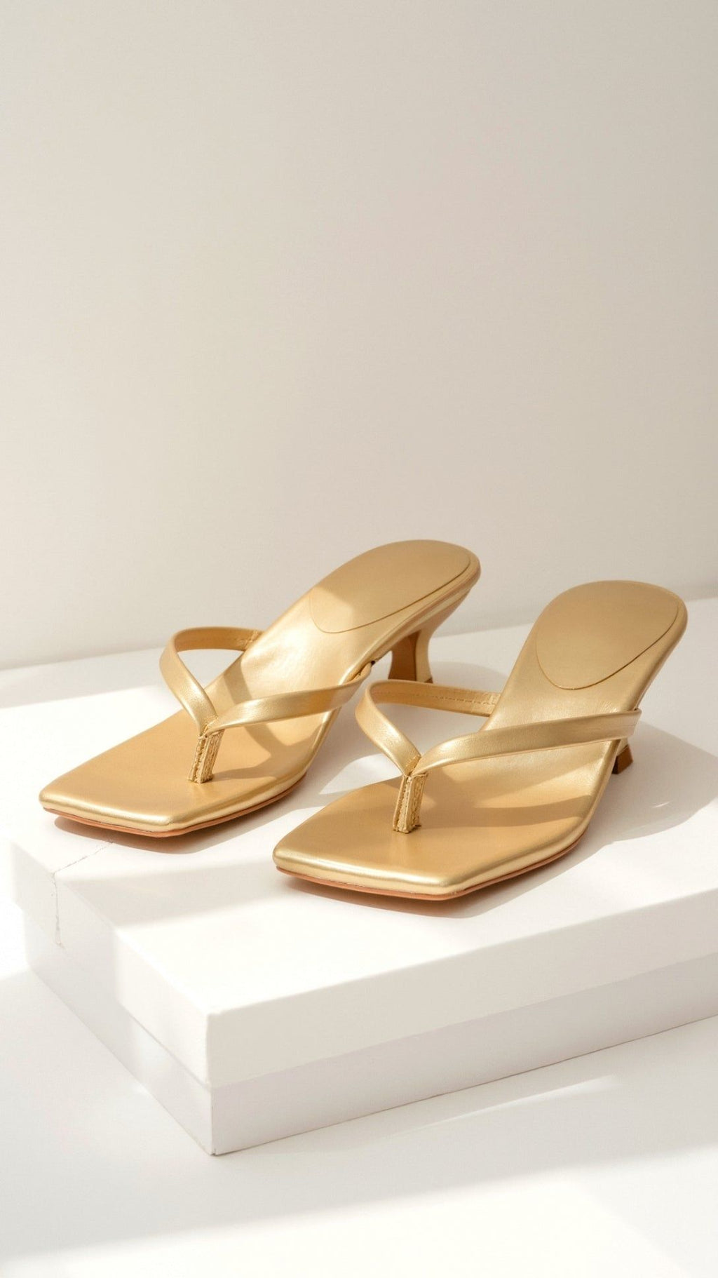 Square Toe Thong Heel Sandals Leather Kitten Heel Mules for Women [Color] — Image 6