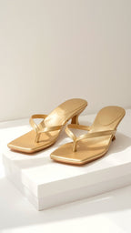 Square Toe Thong Heel Sandals Leather Kitten Heel Mules for Women [Color] — Image 6