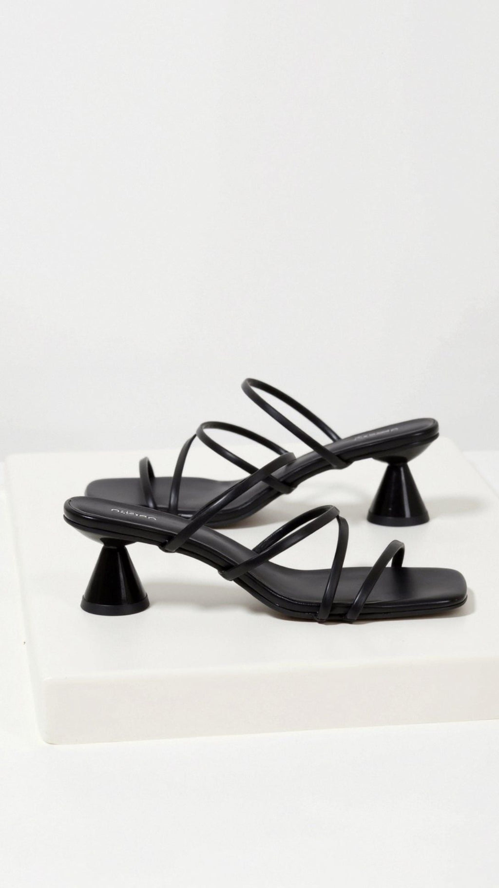 Sculptural Heel Sandals - Strappy Minimalist Heels, Various Colors — Image 9