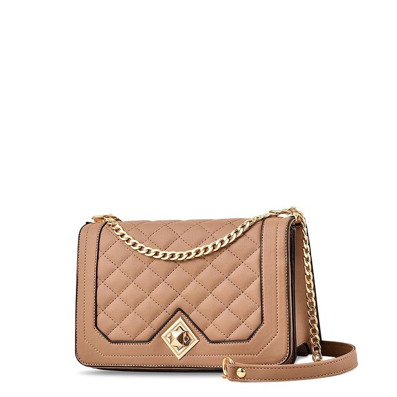 Quilted Chain Shoulder Bag Crossbody Purse PU Leather, available in Beige, White, Gray, Black, Red, Green, Pink — Main Image