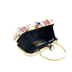 Floral Beaded Evening Clutch Bag Beige with Chain Strap. Elegant Party Handbag — Image 6