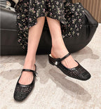 Elegant Women's Woven Flats Gold & Black Leather Mary Jane Style Comfortable Shoes — Image 6