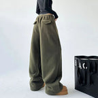 Women's Wide Leg Sherpa Fleece Lounge Pants with Drawstring - Black, Brown, Green Polyester — Image 6