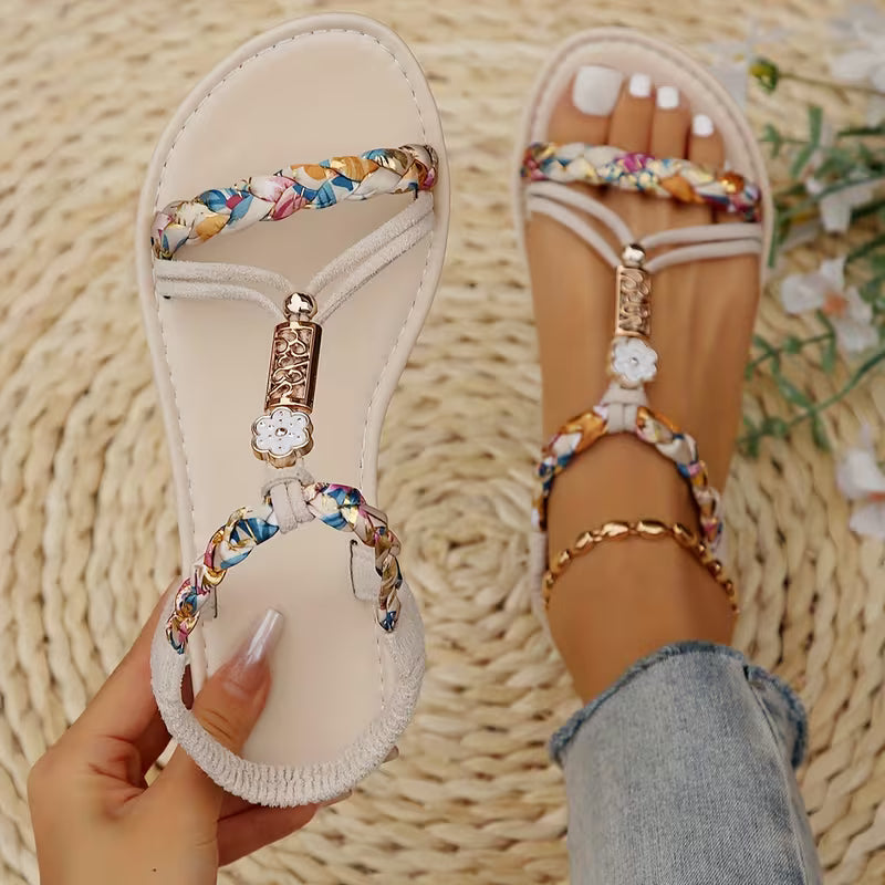 Women's Floral Braided Strap Sandals Multicolor Bohemian Style Summer Footwear — Image 7