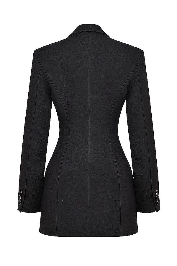 Black Blazer Dress, Structured Mini Dress with Long Sleeves — Image 8