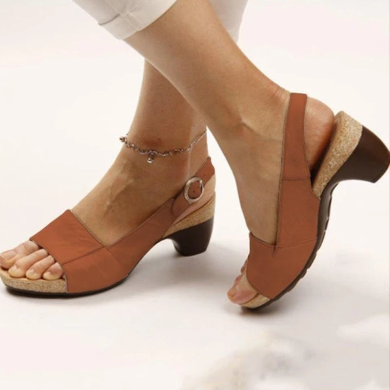 Women's Slingback Sandals Faux Leather Low Heel Open Toe Adjustable Buckle Summer Shoes — Image 4