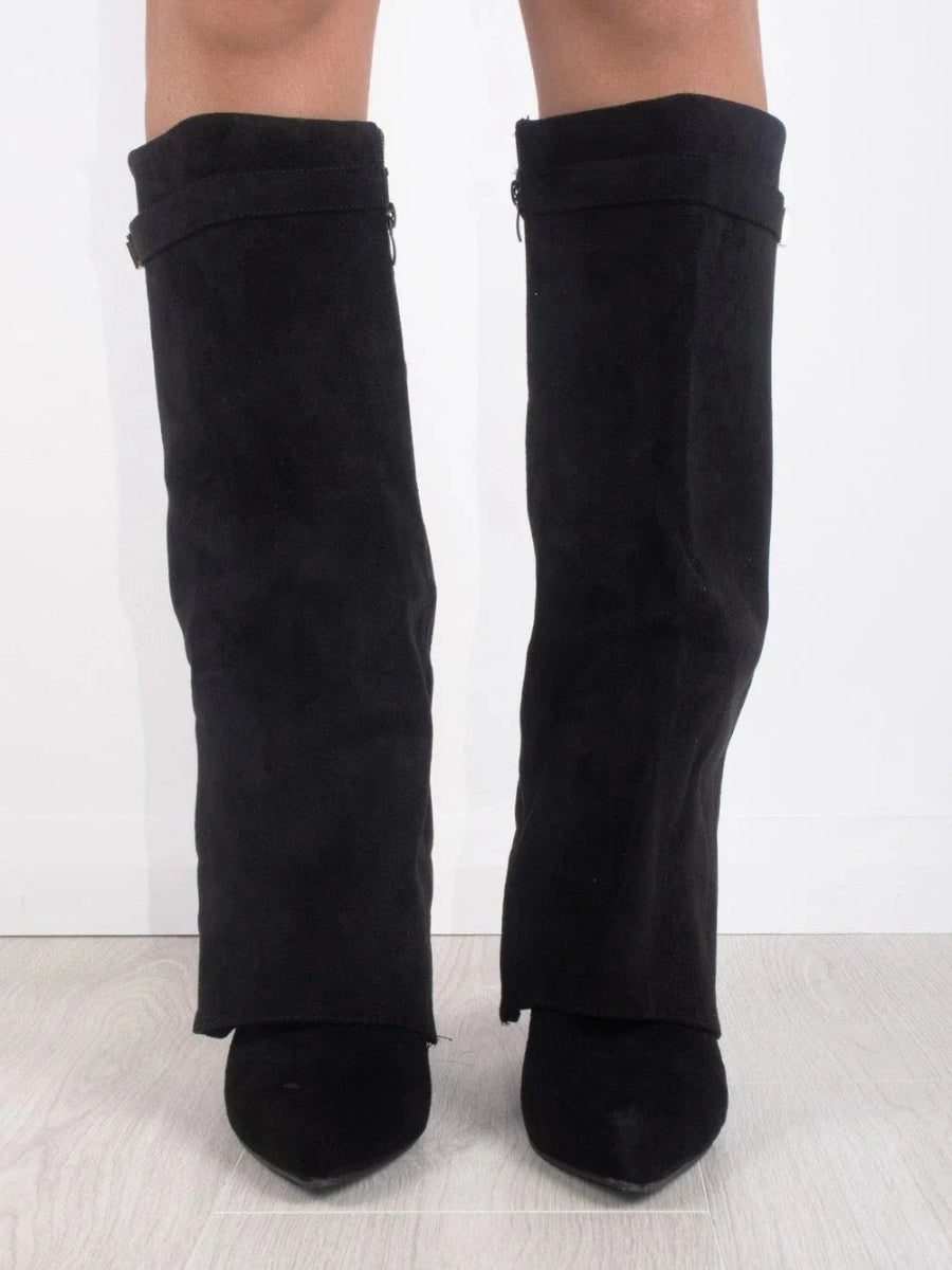 Elegant Women's Knee-High Suede Boots - Black, Beige, Brown, Luxurious Material — Image 4