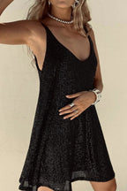 Sequin V-Neck Mini Dress. Assorted colors, polyester material. Sleeveless party dress. — Image 18